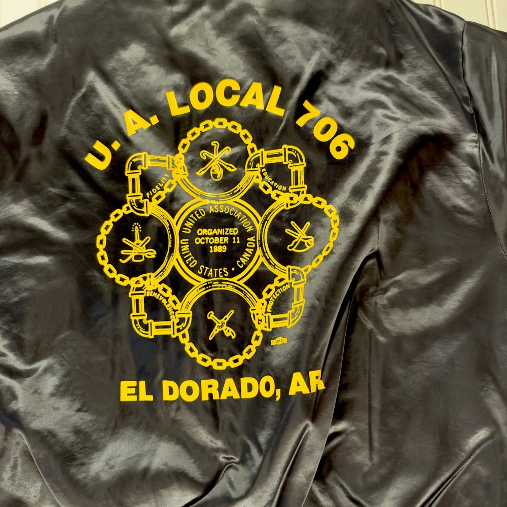 Vintage Nemesis Sportswear UA Local 706 Bomber Jacket Black Satin USA Made Large - Picture 6 of 6